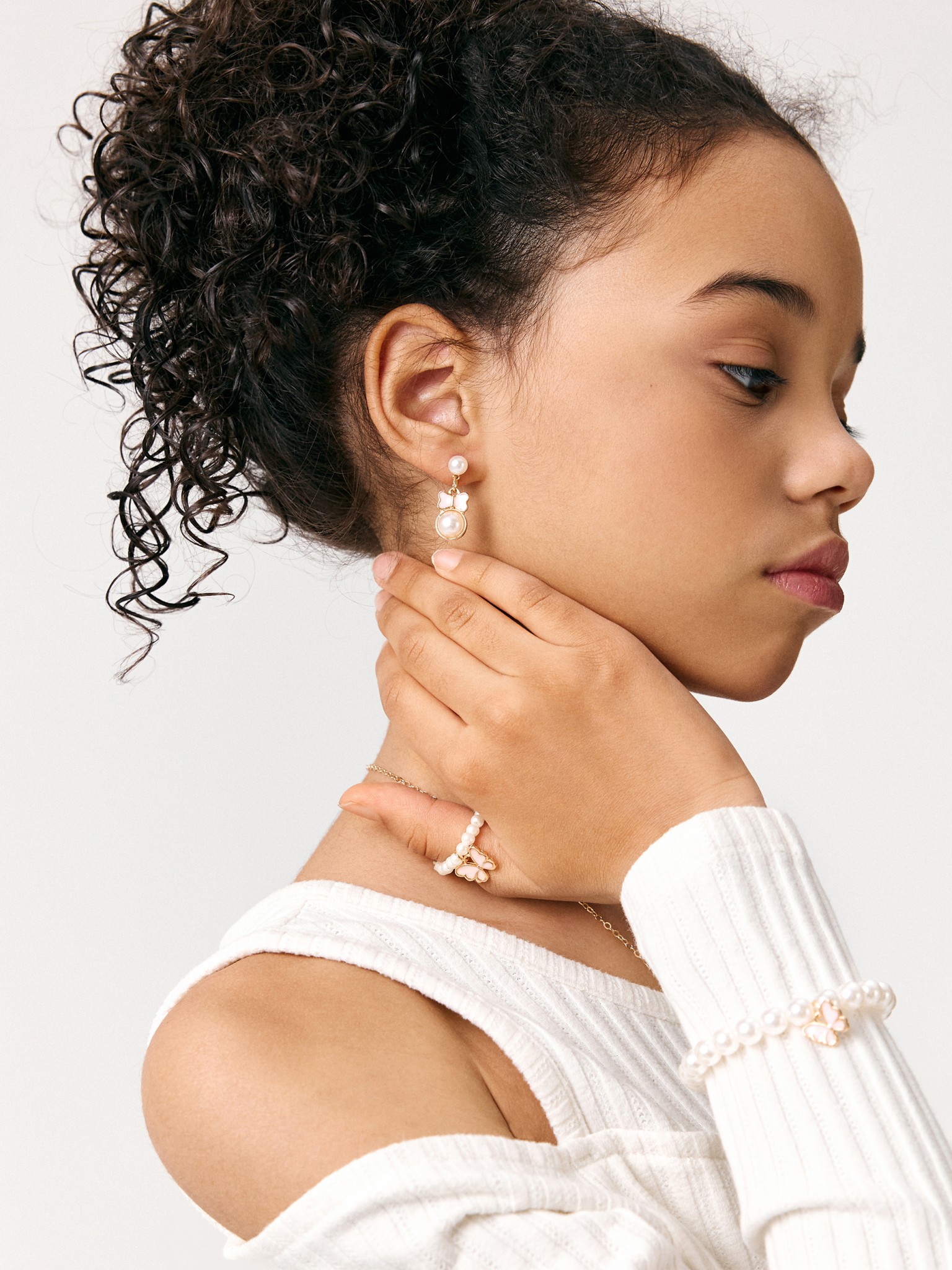 20206260051 Набор (бусы+браслет+кольцо+серьги) дет. Alexis светло-розовый