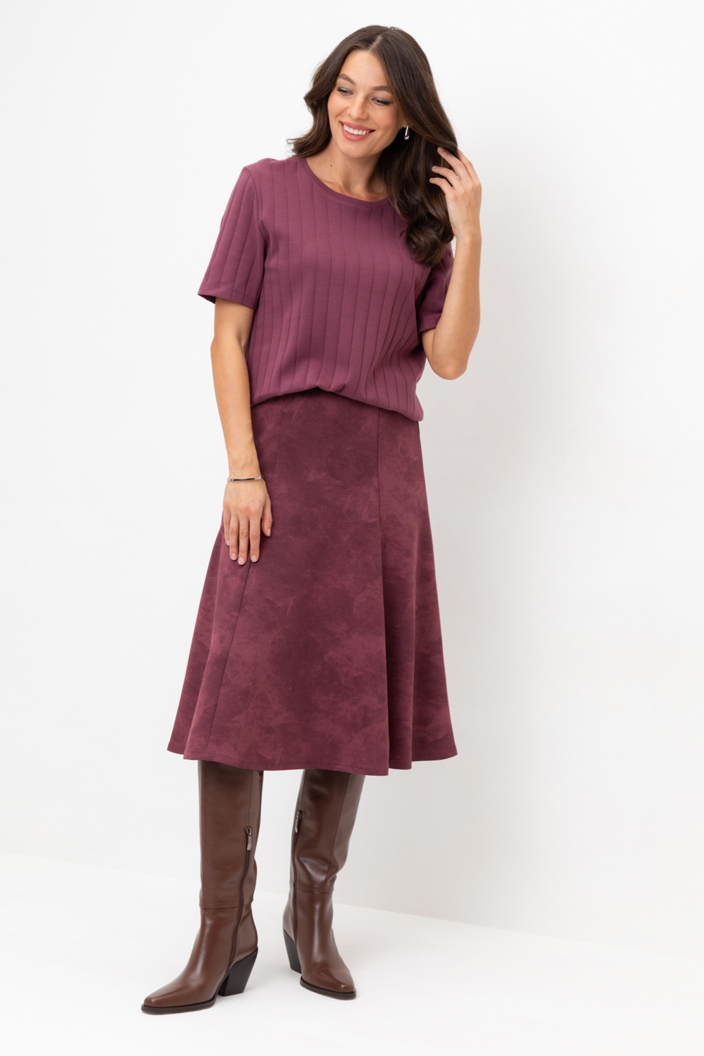 ЕВТ 7024_сливовое вино, эффект замши Юбка