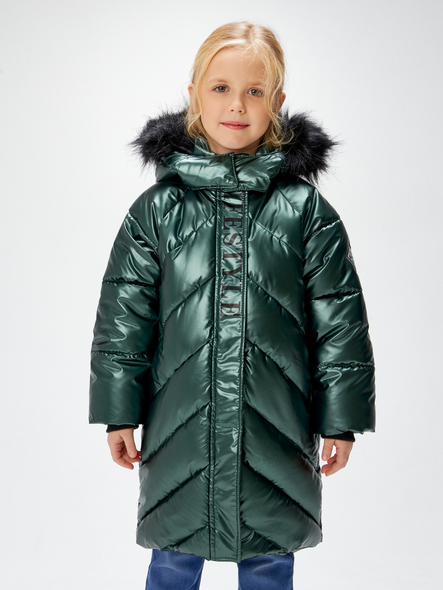 20220670011 Пальто детское для девочек Snaky темно-зеленый