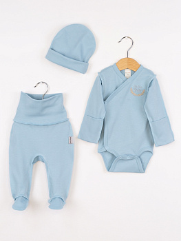 КН172/3-И Комплект для н/рожденных (боди/вышивка+ползунки+шапка/цвет незабудка)