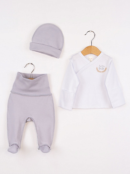 КН171/1-И Комплект для н/рожденных (вышивка/белый/шапка/светло-серый)