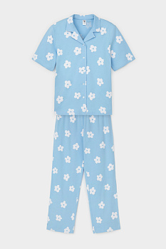 КБ 2829_голубая мечта, цветы Пижама