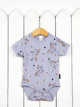 Б98/6-И(М) Боди (короткий рукав/единороги на сером)