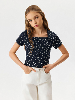 20210510190 Футболка детская для девочек Skripka темно-синий