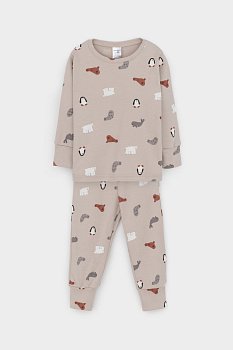 К 1552_северные зверята на бежевом Пижама