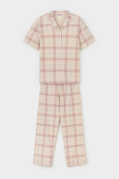 КБ 2829_бежевый, текстильная клетка Пижама
