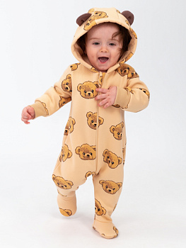 К391/1-Ф(М) Комбинезон с капюшоном (мишки на бежевом)