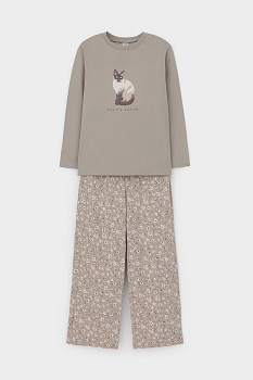 К 1623_пыльно-оливковый, полевые цветы Пижама