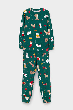 К 1552_тем.зеленый, собачки новый год Пижама