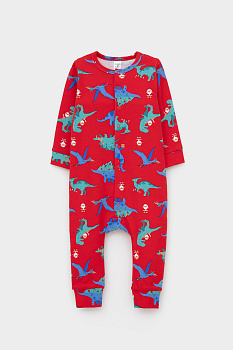 К 6487_насыщенно-красный, динозавры Комбинезон