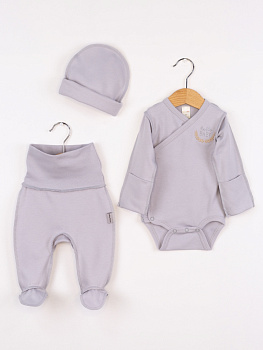 КН172/1-И Комплект для н/рожденных (боди/вышивка+ползунки+шапка/цвет светло-серый)