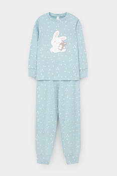 К 1621_голубой, цветочные снежинки Пижама