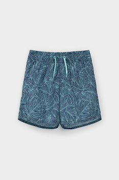 ТК 19012_3н ФВ_тёмно-джинсовый, зеленые тропики Шорты